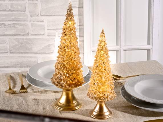 Set de 2 sapins en résine dorée avec lumière led et paillett