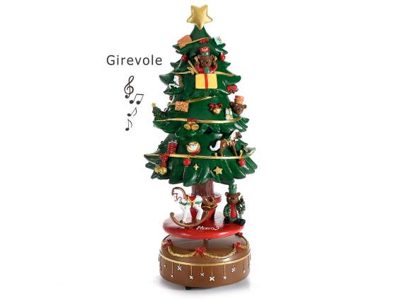 Boîte à musique sapin de Noël en résine avec Teddy et cheval