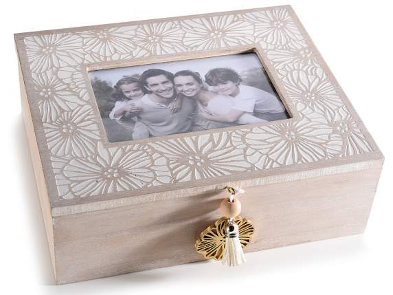Boîte en bois avec cadre photo et pendentif décoratif