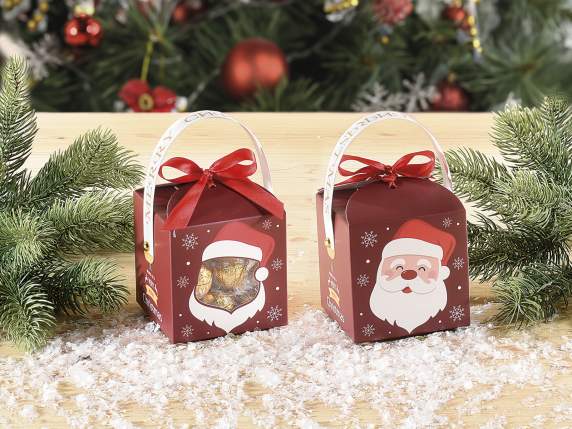 Boîte en papier Joyeux Noël avec fenêtre, nœud et poignée