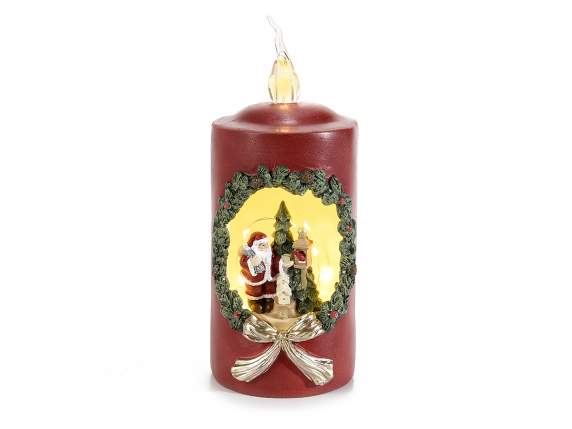 Bougie en résine à piles avec Père Noël et lumières LED