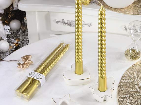 Coffret de 2 bougies à tige torchon métallisé doré
