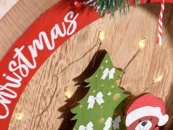 Lot de 2 décorations de Noël en bois avec lumières à poser