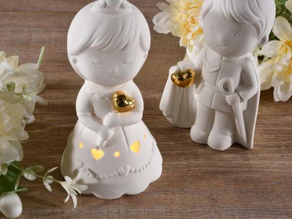 Princesse avec coeur en porcelaine dorée et lumières LED