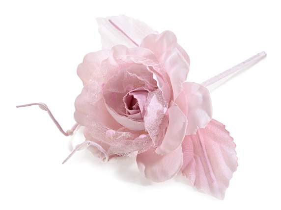 Rose artificielle en tissu avec dentelle centrale