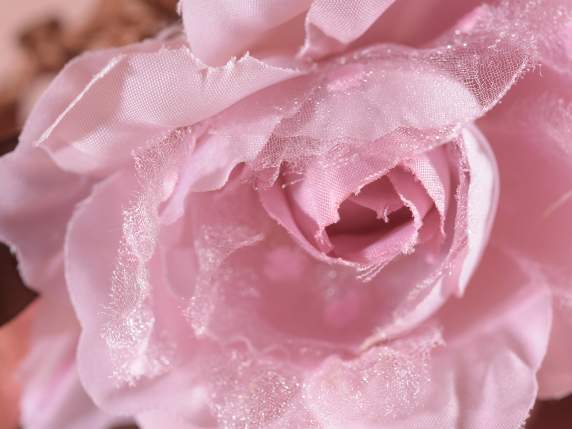 Rose artificielle en tissu avec dentelle centrale