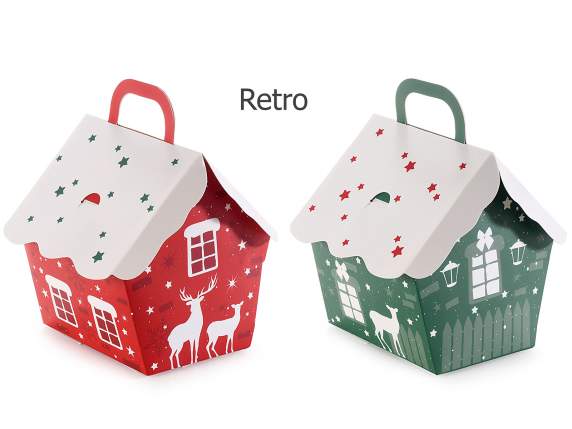 Boîte en papier en forme de maison avec poignée