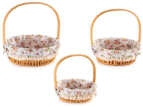 Lot de 3 paniers en fibre tressée recouverts de tissu avec p