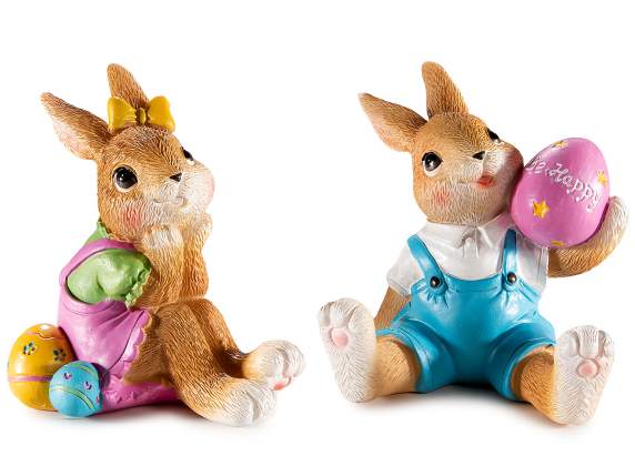 Lapin de Pâques en résine colorée avec œuf à placer