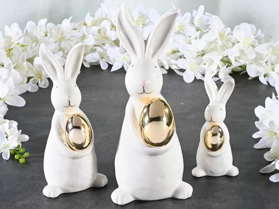 Lot de 3 lapins en porcelaine brillante avec œuf brillant fa