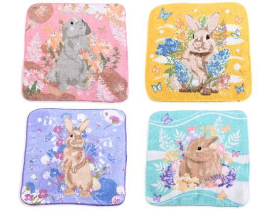 Mini serviette magique en coton avec imprimé lapin