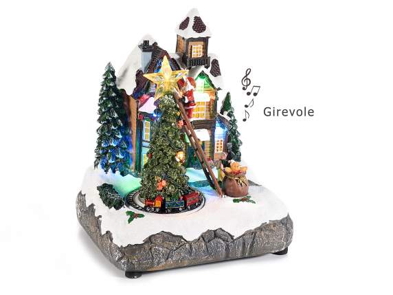 Paysage de Noël avec mouvement,lumières multicolores,musique