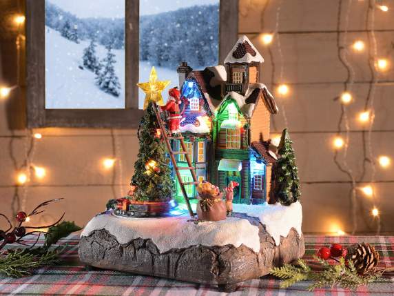 Paysage de Noël avec mouvement,lumières multicolores,musique