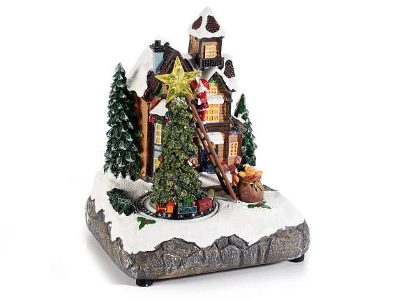 Paysage de Noël avec mouvement,lumières multicolores,musique
