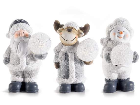 Personnage de Noël en terre cuite avec boule de neige et LED
