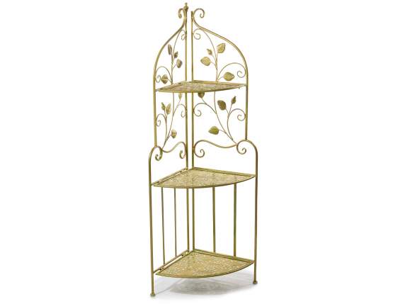 Meuble dangle en métal vert-doré avec 3 étagères