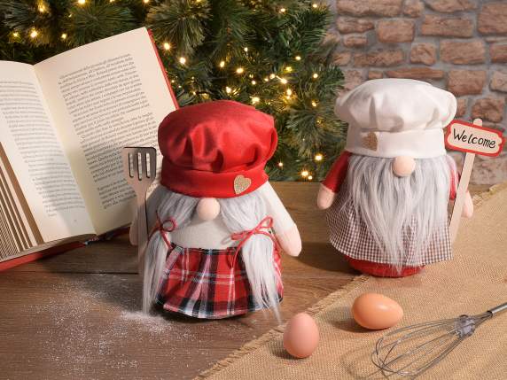 Nain de jardin en tissu avec toque de chef et accessoires