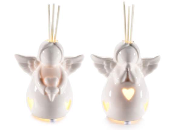 Ange en porcelaine avec lumières LED et bâtonnet parfumé