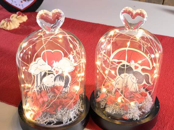 Cloches en verre avec pétales et lumières LED