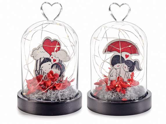 Cloches en verre avec pétales et lumières LED