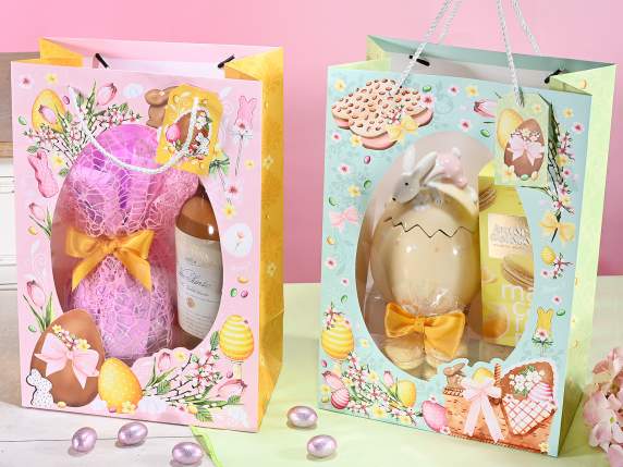 Sac en papier à motifs de Pâques avec fenêtre ovale