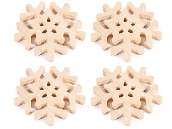 Lot de 4 sous-verres en bois en forme de flocon de neig