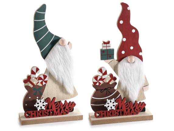 Père Noël en bois décoré avec écriture Merry Christmas