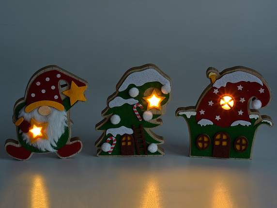 Décoration en bois et tissu Elfes avec lumières LED