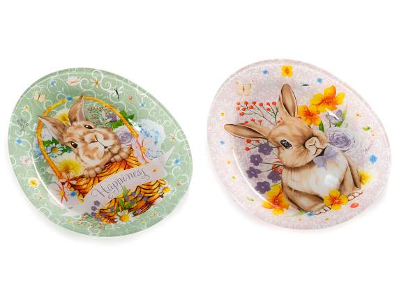 Assiette en verre en forme doeuf avec imprimé lapin