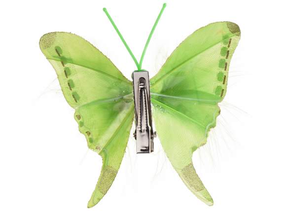Coffret de 6 papillons colorés avec plumes et clips métal
