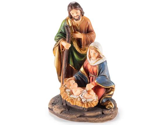 Crèche en résine colorée avec détails dorés à poser