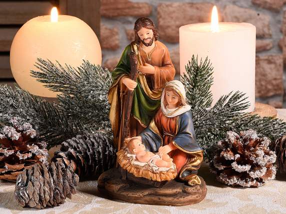 Crèche en résine colorée avec détails dorés à poser