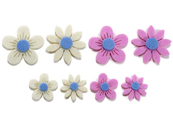 Exposant 144 fleurs en tissu bicolore avec adhésif double fa