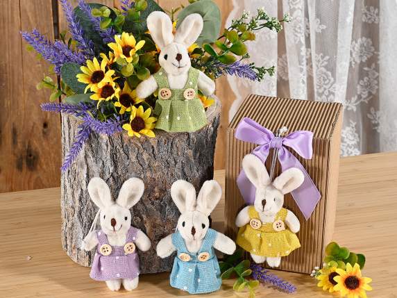 Lapin en peluche avec robe en tissu à suspendre