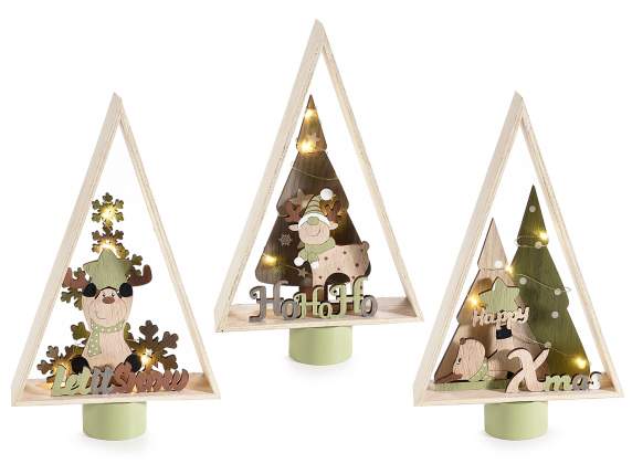 Arbre en bois avec des rennes et des lumières LED à poser