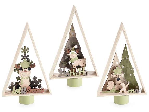Arbre en bois avec des rennes et des lumières LED à poser