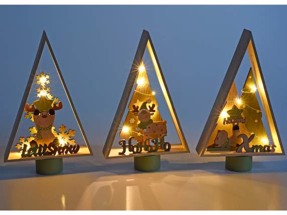 Arbre en bois avec des rennes et des lumières LED à poser