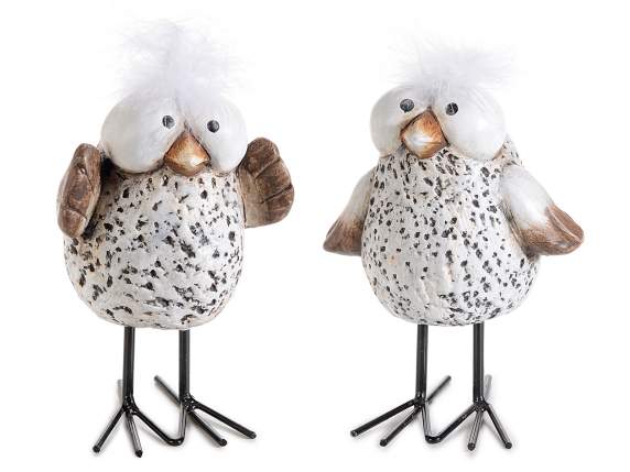 Oiseau en terre cuite à poser avec crête de plumes