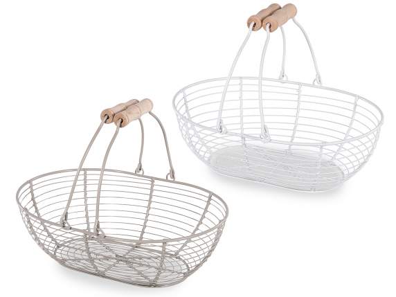 Panier ovale en métal avec doubles anses en bois