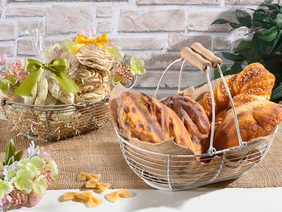 Panier ovale en métal avec doubles anses en bois