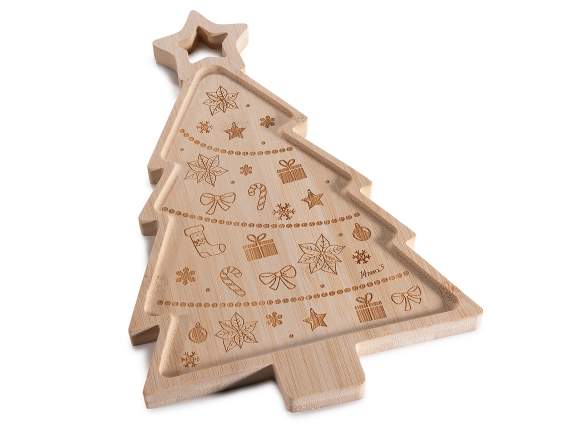 Plateau en bois pour sapin de Noël avec gravures de Noël
