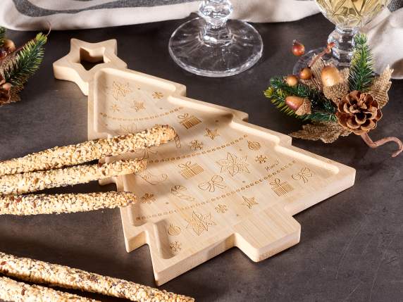 Plateau en bois pour sapin de Noël avec gravures de Noël