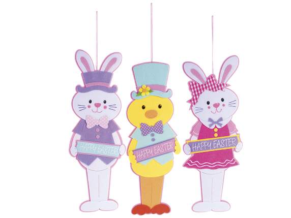 Personnage de Pâques en tissu Joyeuses Pâques à suspendre