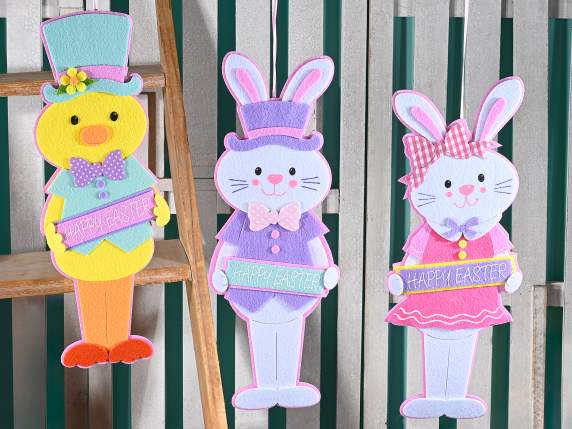 Personnage de Pâques en tissu Joyeuses Pâques à suspendre