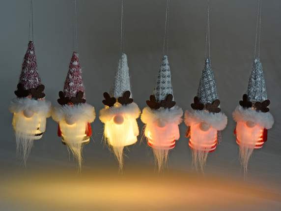 Père Noël avec bois de renne et lumières LED suspendues