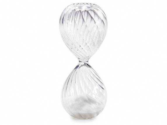 Sablier en verre transparent ondulé avec sable blanc
