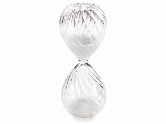 Sablier en verre transparent ondulé avec sable blanc