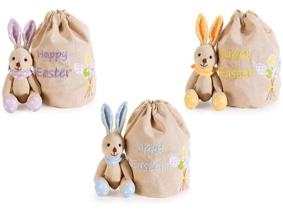Sac tout doux avec broderie lapin et Joyeuses Pâques