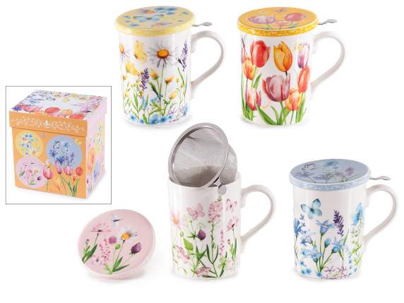 Coffret cadeau tasse à thé porcelaine 350ml imprimé fleurs