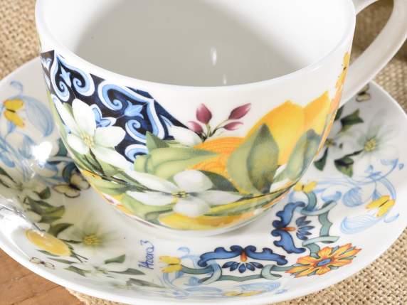 Tasse à thé en porcelaine avec soucoupe Agrumi Mediterraneo